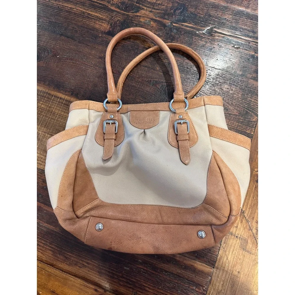 Grand Prix Originals Tan Cream Leather‎ Tote Bag Shoulder Purse Equestrian Style